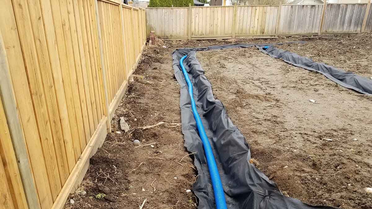 Backyard in Abbotsford French Drain Install 14