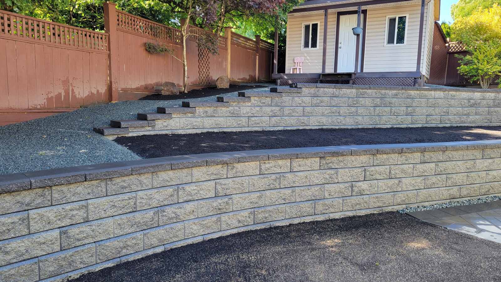 24_Backyard landscaping featuring steps and retaining wall by Back40 Landscaping in Mission, BC