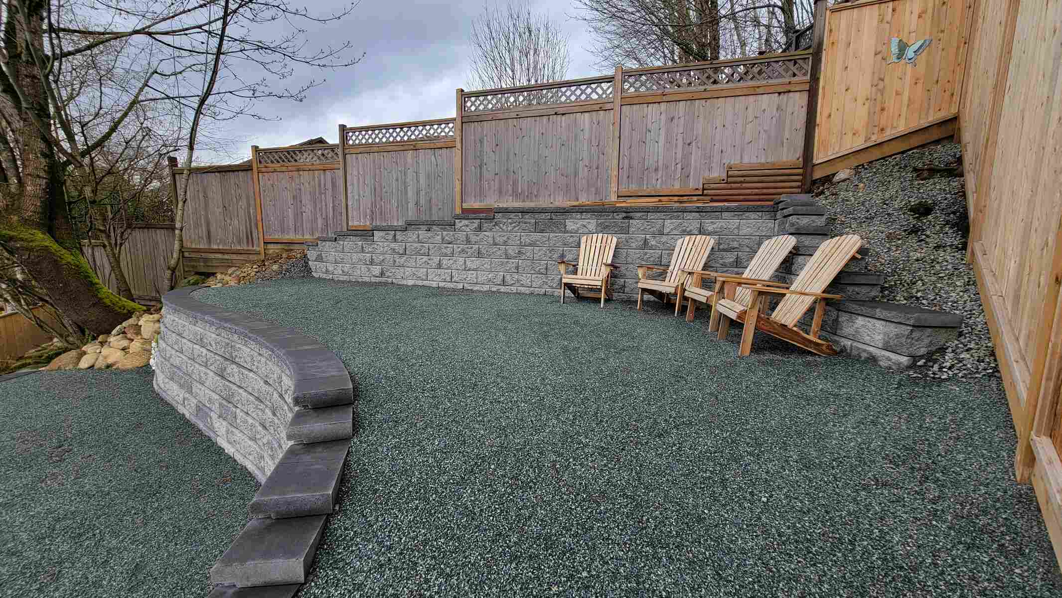 30_Overhead shot of a multi-level retaining wall and backyard in Mission, BC, by Back40 Landscaping