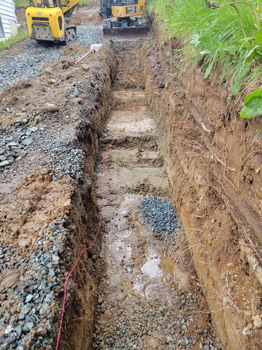 4_Deep trench prepared for retaining wall foundation by Back40 Landscaping in Mission, BC