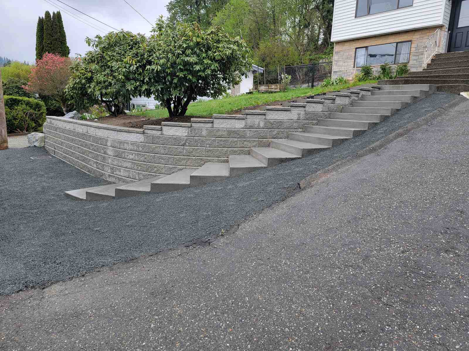 Tiered retaining wall steps completed by Back 40 Landscaping in Mission, BC