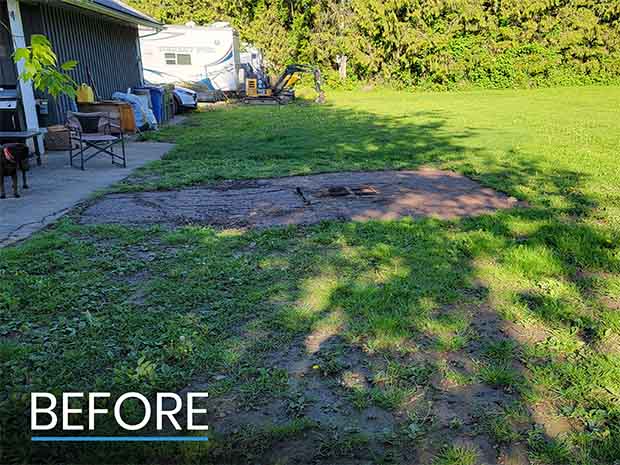 Before Fire Pit Area Landscaping