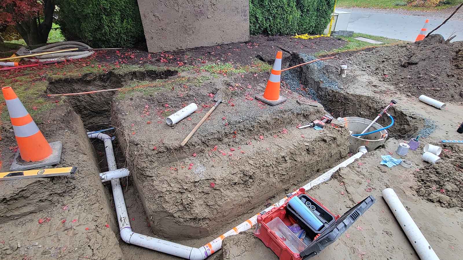 Perimeter Drain Installation in Progress