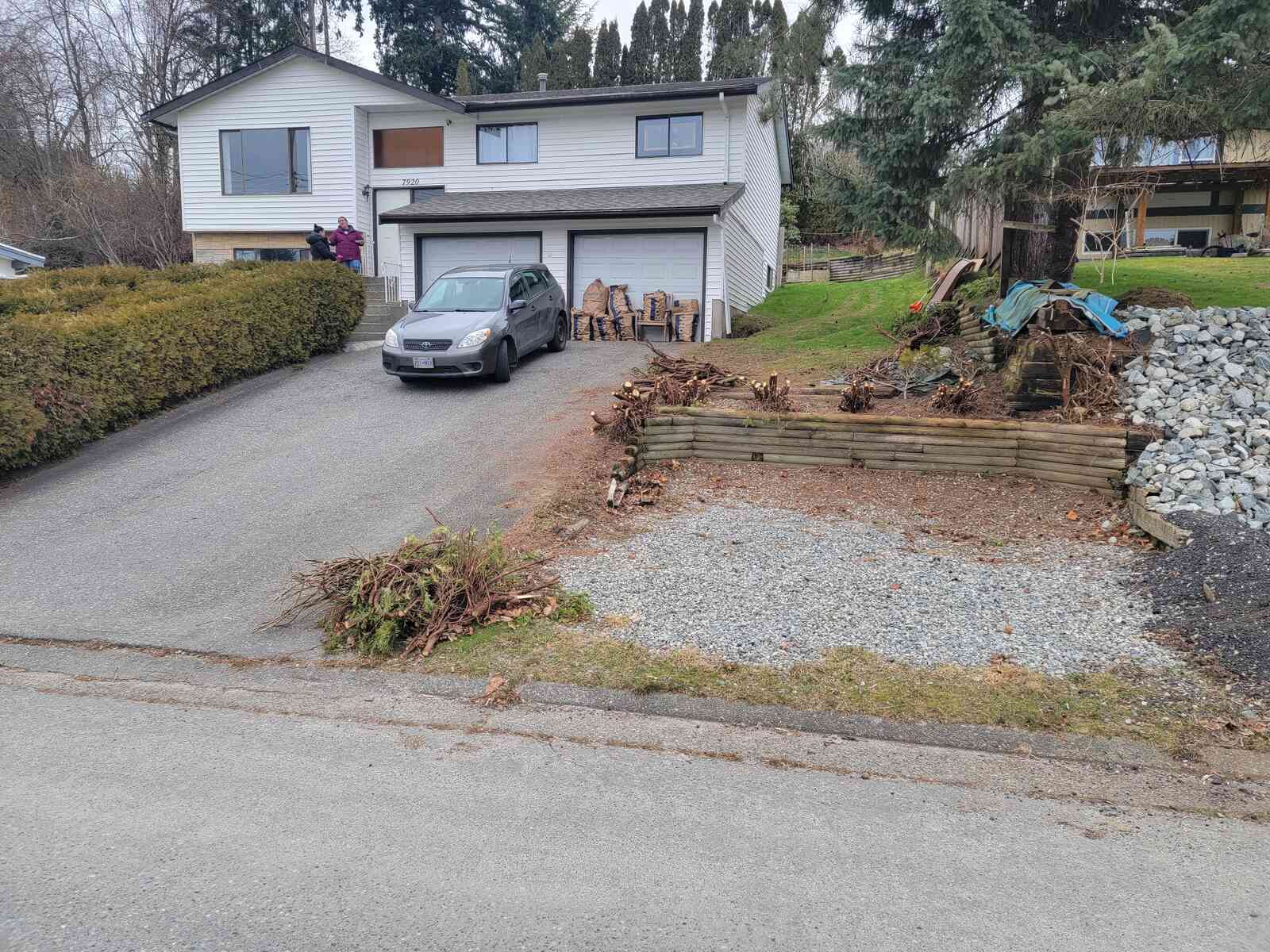 Front yard excavation in Mission, BC, by Back 40 Landscaping, showing site preparation for a landscaping project