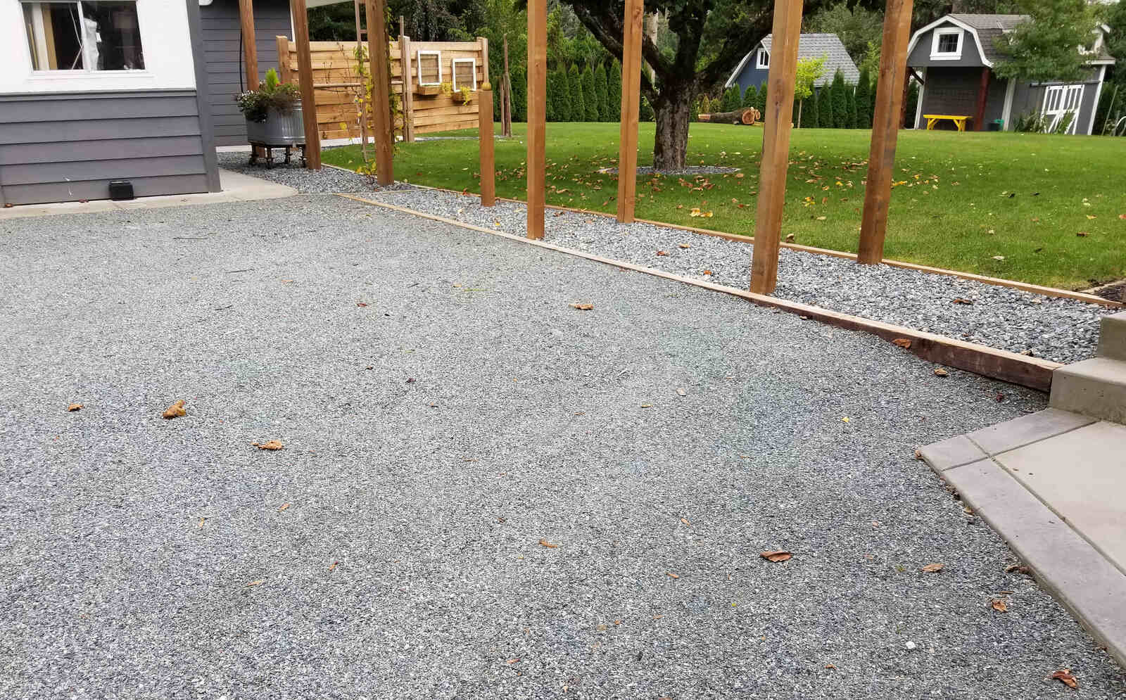 Gravel patio area by Back 40 Landscaping in Abbotsford, BC, creating a functional outdoor space